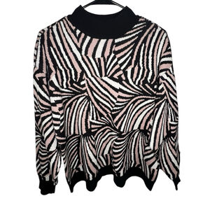 Anne Klein Retro Zebra Print Mock Neck Heavyweight Pullover Sweater